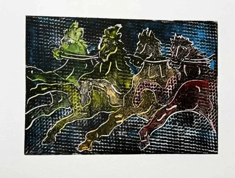 Rainbow Horses - original monoprint by Debra Lennox