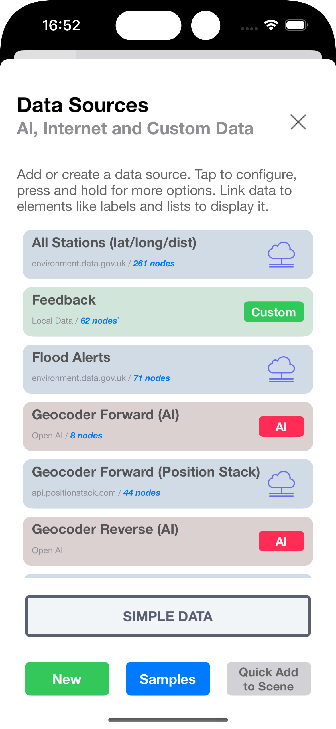 FLEXIBLE DATA SOURCES -

Work with data your way:

Connect to live internet APIs; 

Generate data sources with AI; 

Use local storage (cloud sync coming)