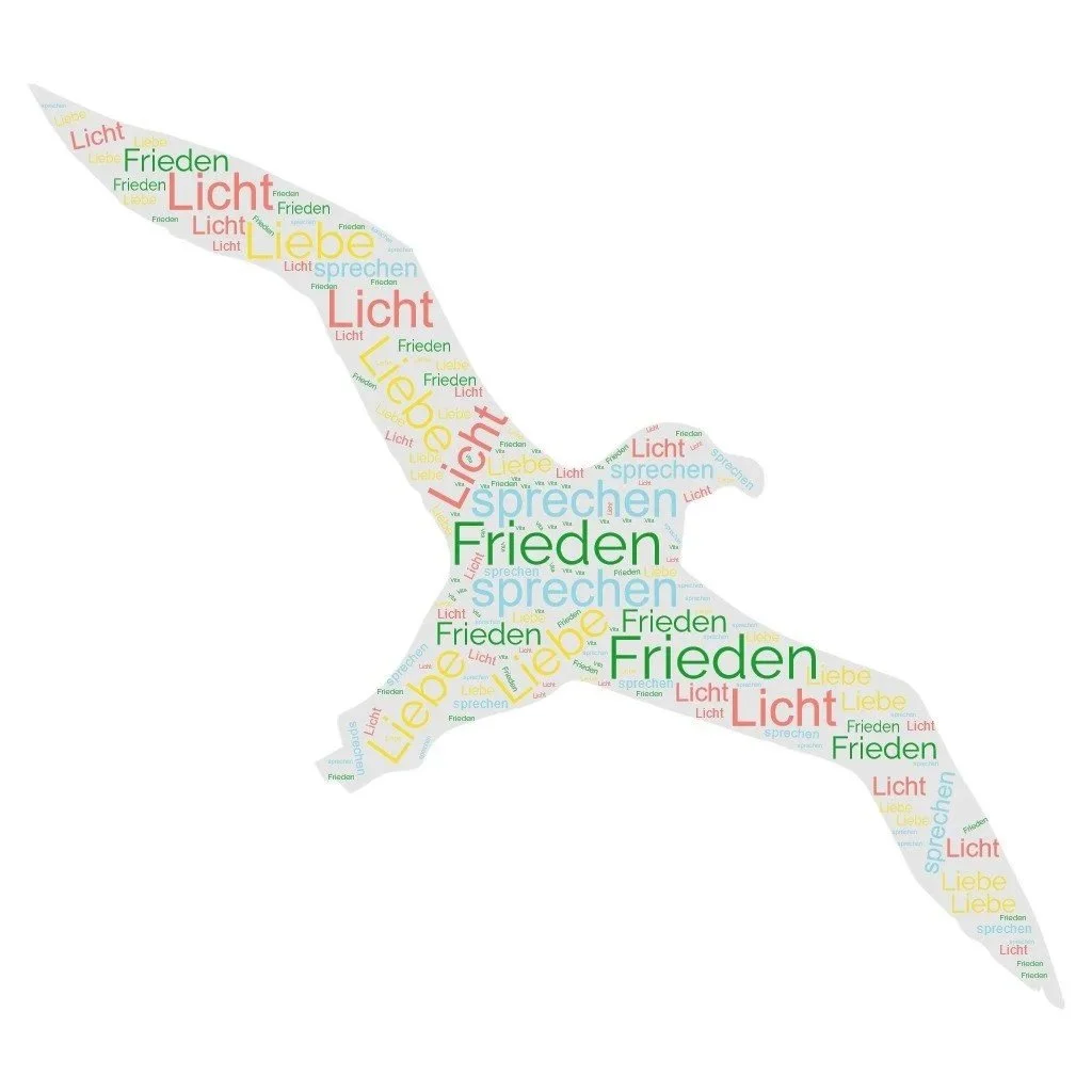 Eine Taube-gefüllt mit Wörtern-Licht und Frieden