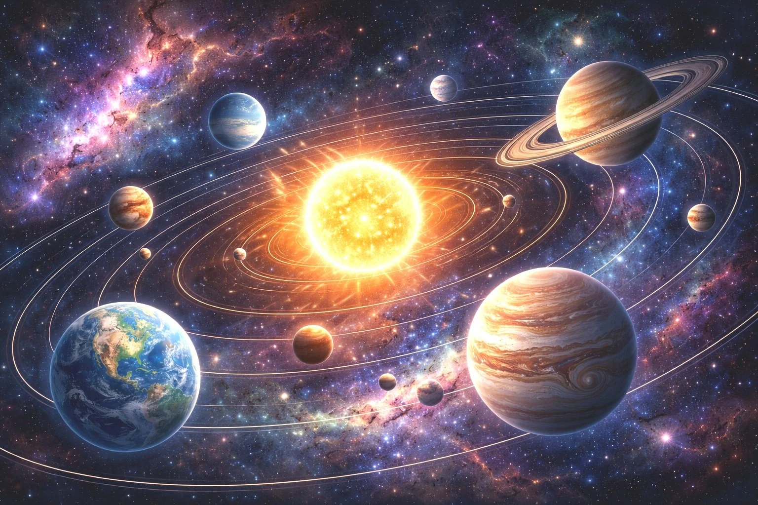 Persönlicher Astrokalender mit Planeten und Sternenhimmel für zwölf Monate Orientierung und astrologische Impulse