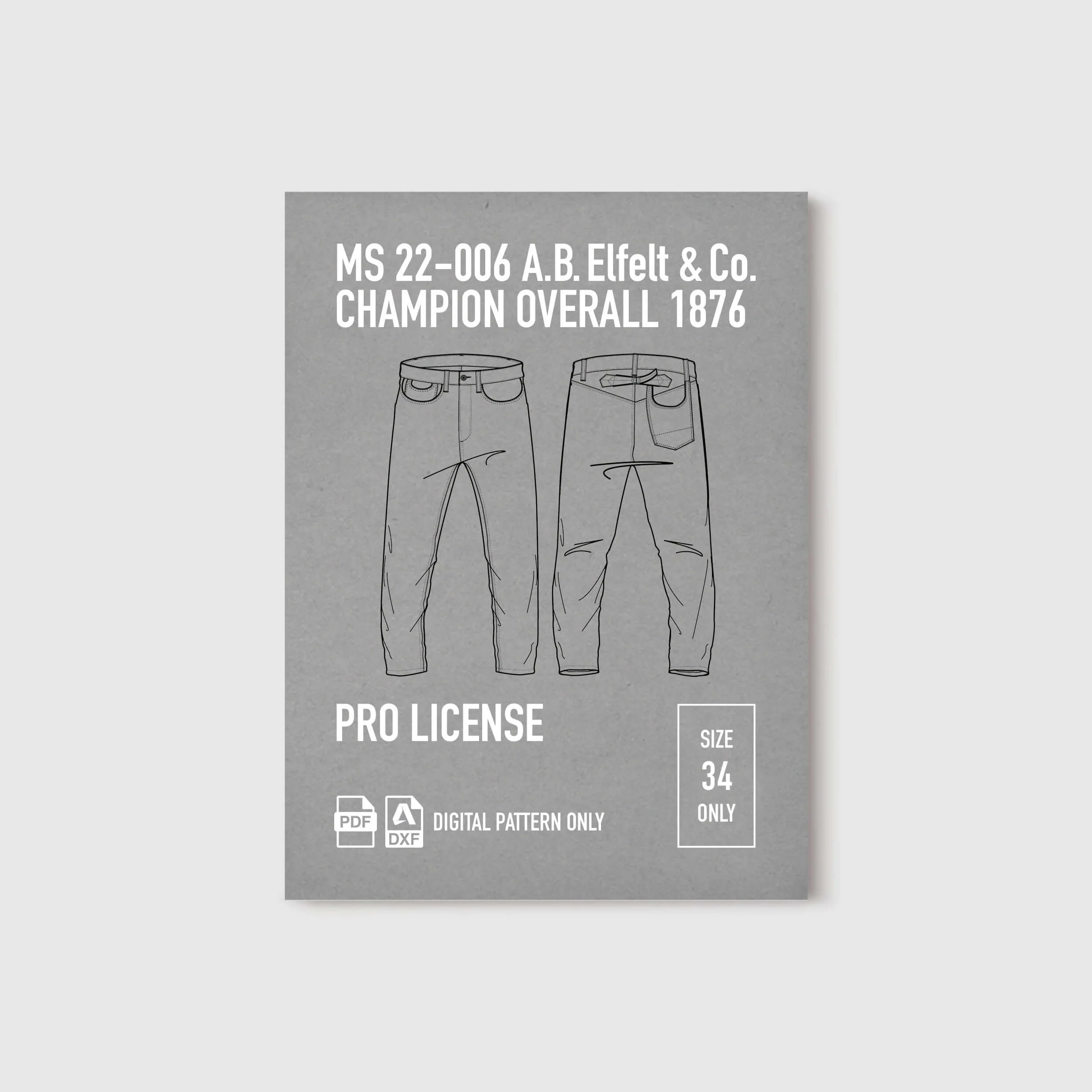 MS 22-006 1876 A.B. Elfelt & Co. Champion Overall Pattern | Pro Bundle PDF DXF
