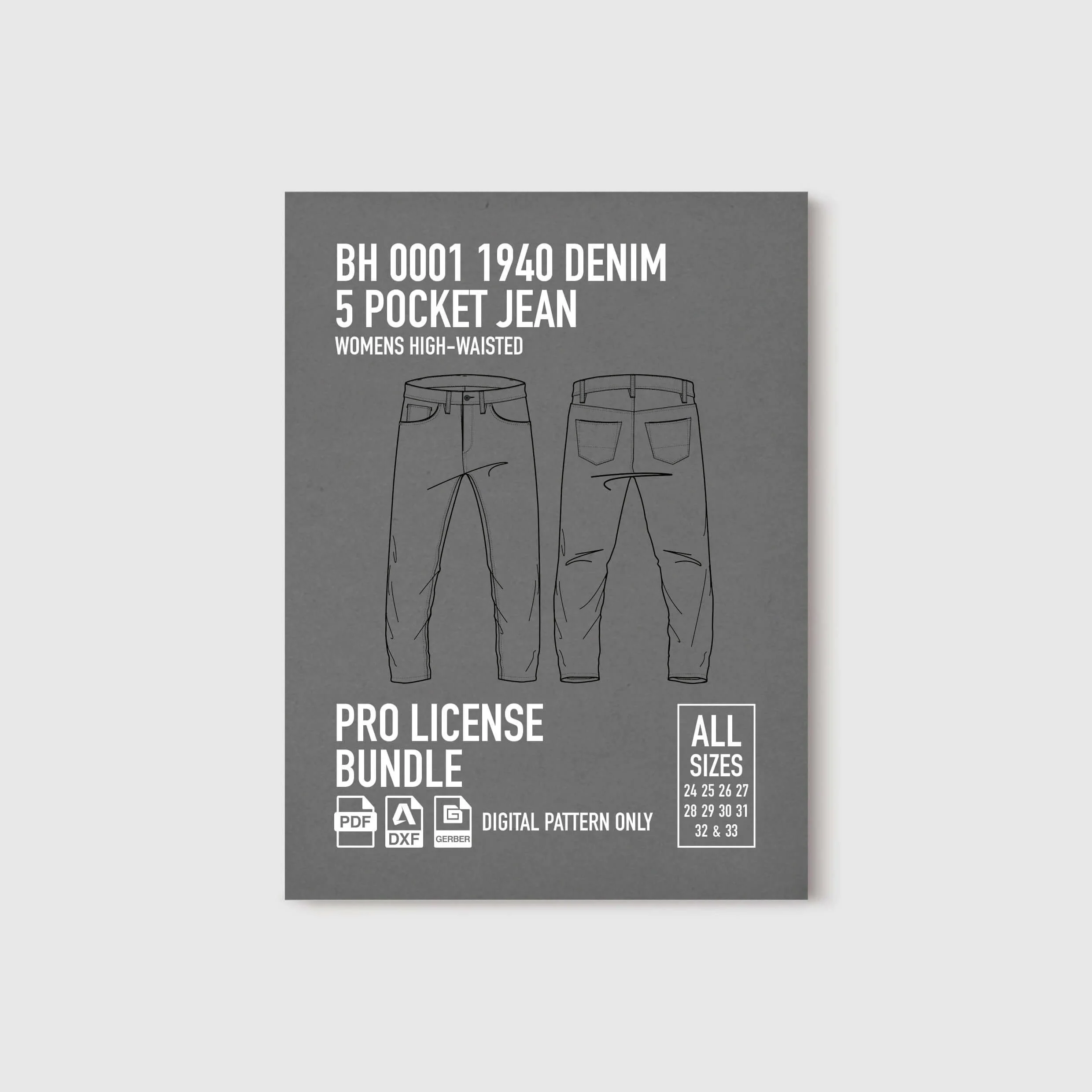 BH-0001 1940 Women's Jean Pattern | Pro Bundle PDF DXF GERBER