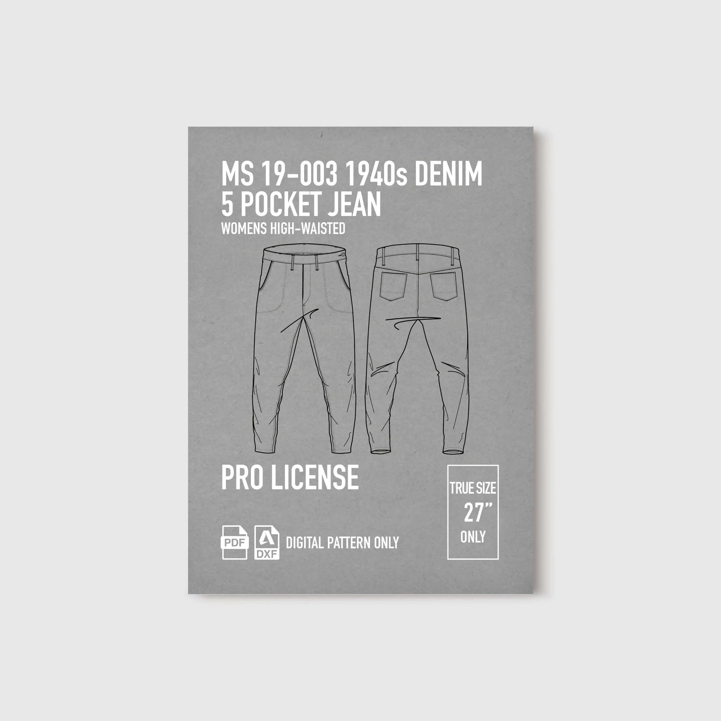 MS 19-003 1945 Women's Jean [Old Salem] Pattern | Pro License PDF DXF | Size 27