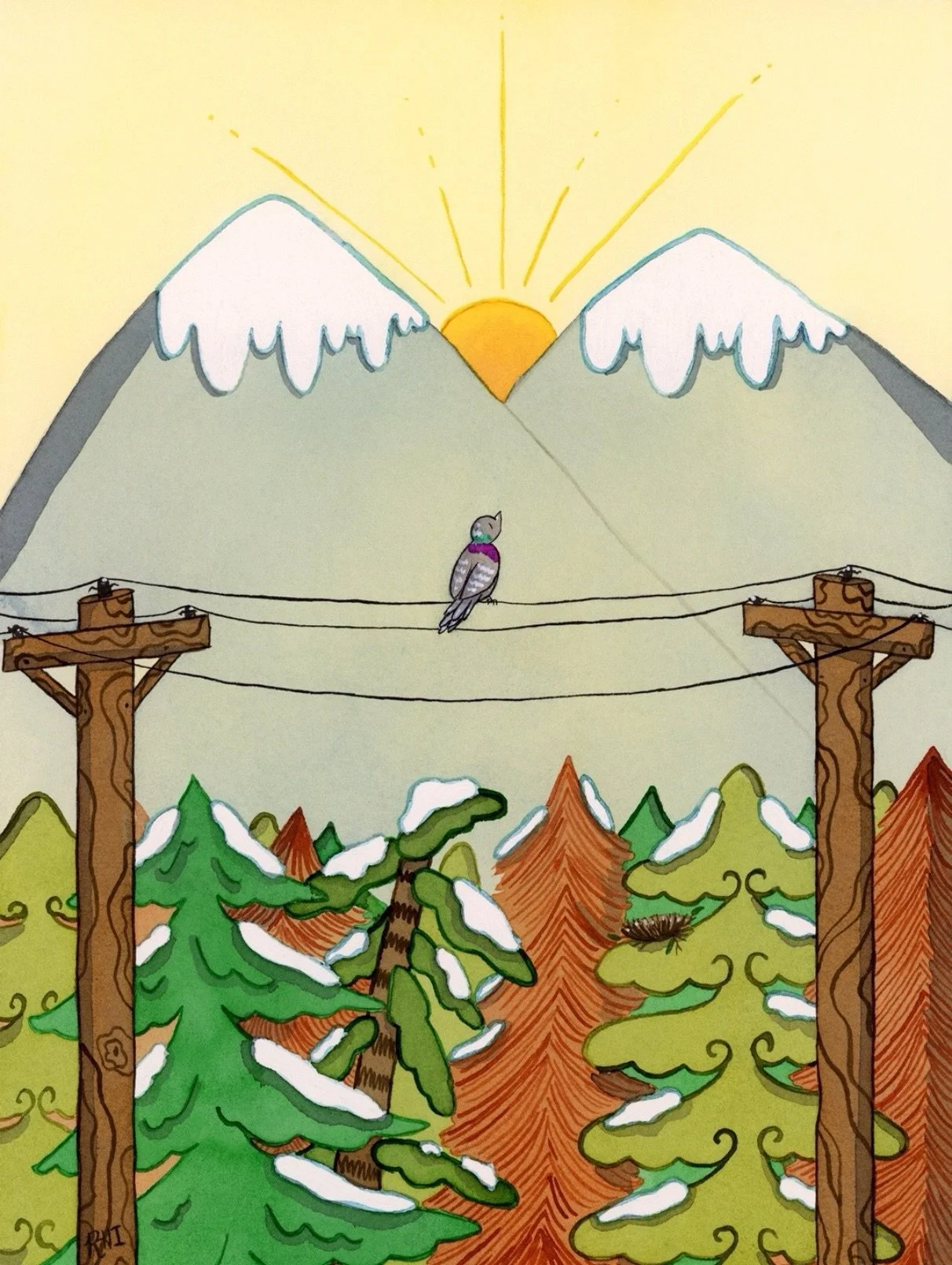 Free to wander and roam, a pigeon admiring the sunrise ☀️🕊️

This illustration was created with a heavy heart and mixed feelings.

At the very end of last year, I discovered a pigeon in immense distress in an alley way - caught amongst barbed wire. 