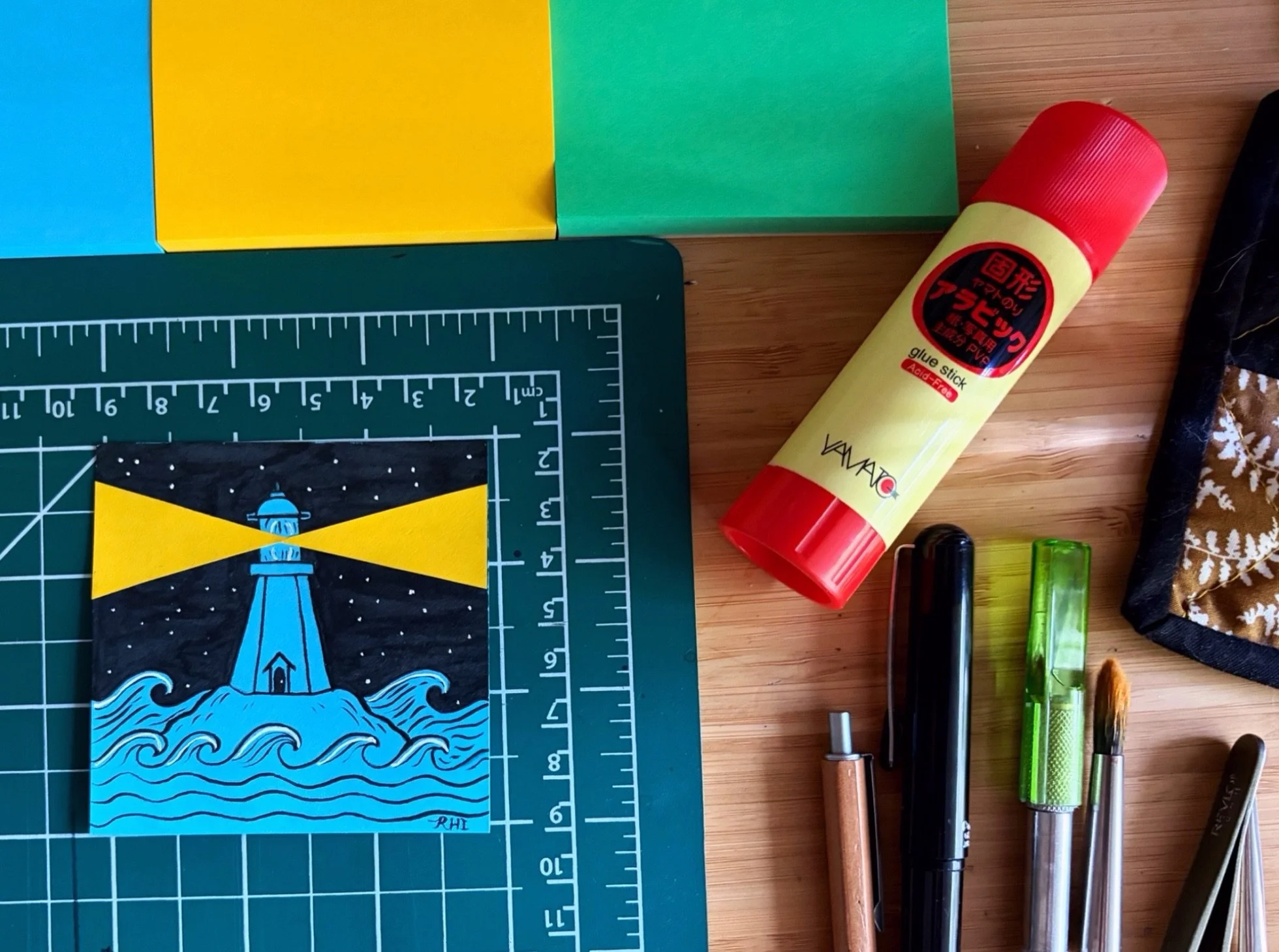 sneak preview of one of my six sea themed designs for the upcoming STICKY 5 show 🌊⚓️✨

brush pen &amp; posca on a sticky note with cut sticky notes glued on top 🕯️

show hosted by @onemorelife.gallery | June 12th, 2026 🩵