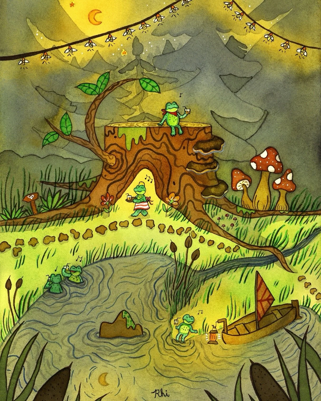 Midnight Party at the Frog Pond ✨

Reshare of this ink painting from last summer ~ this has been one of my most popular artworks so far so wanted to bring the magic back once again hehe 🐸🌙