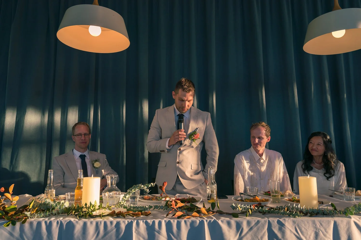 James gives his speech at the head table