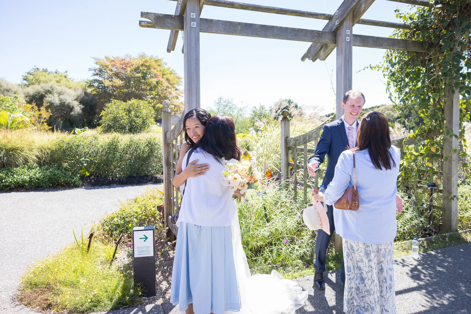 Gel greets guests after the ceremony