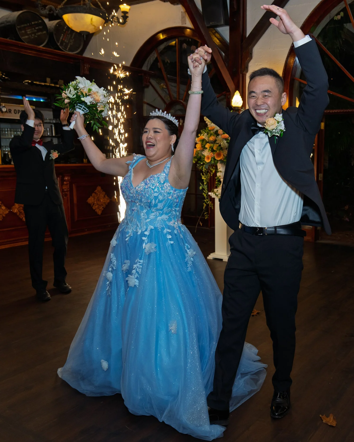 Stephanie and Jankai make a triumphant entrance in her blue gown