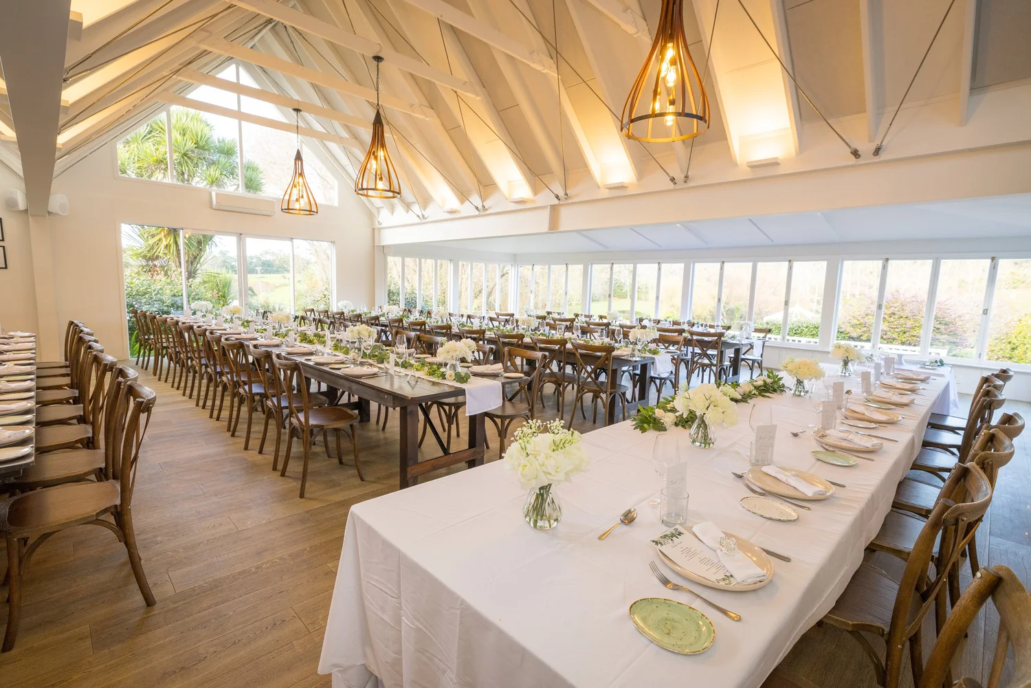 The reception room at Abel Estate set for dinner