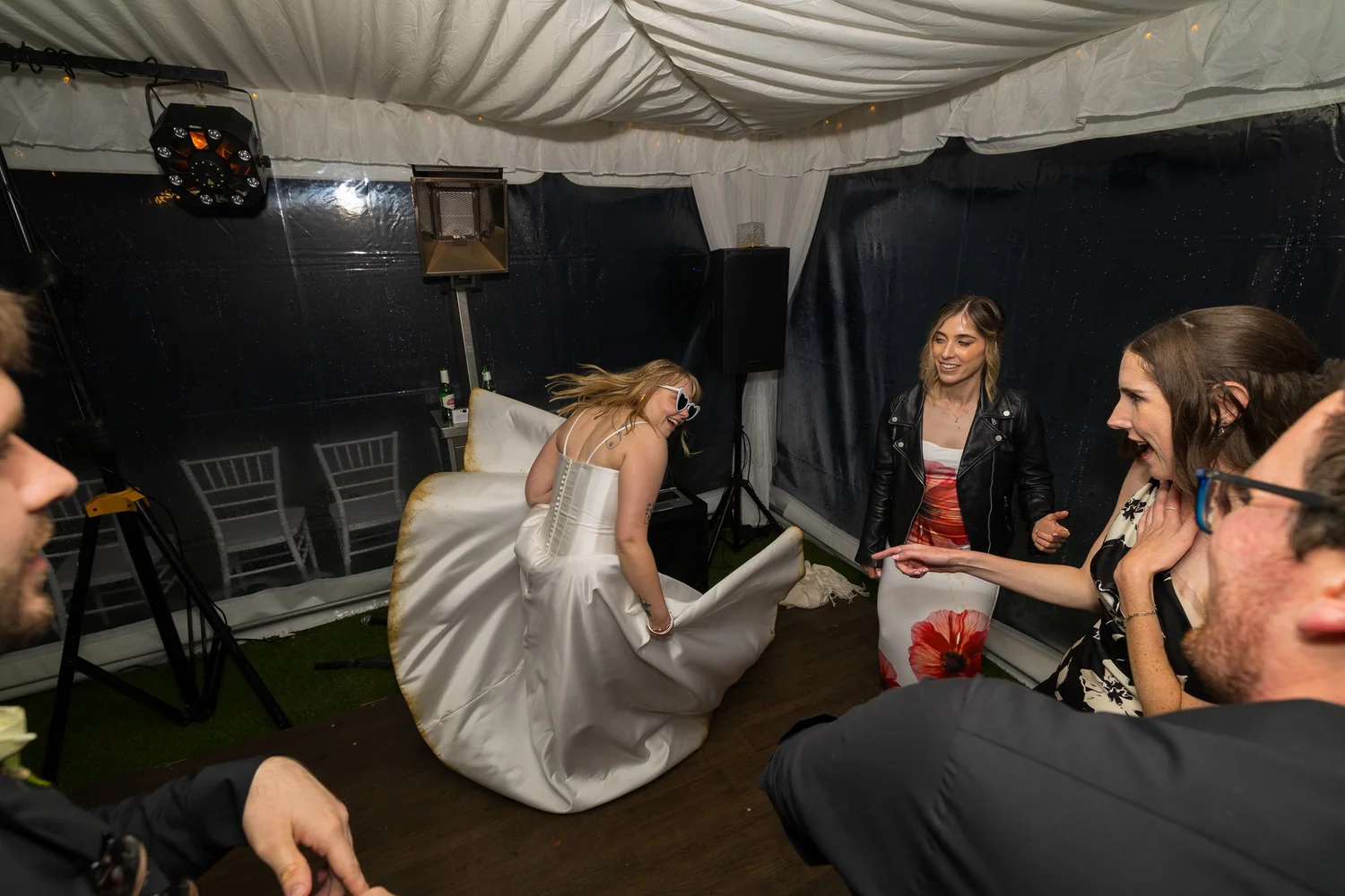 Shannon dances in the marquee