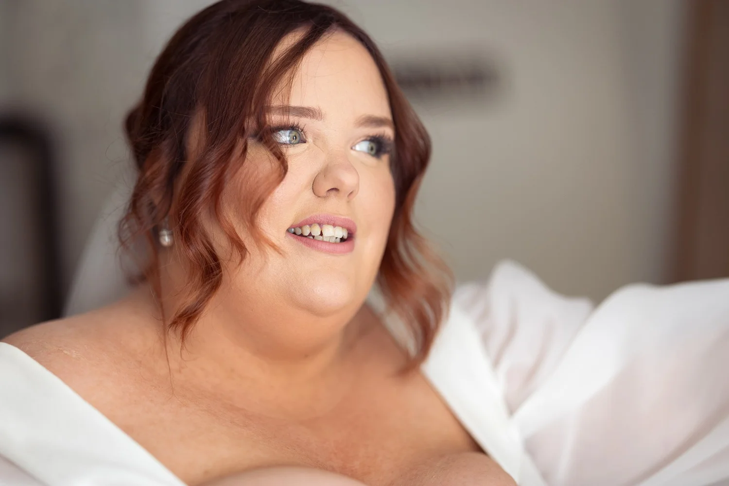 Leah smiles during bridal preparations