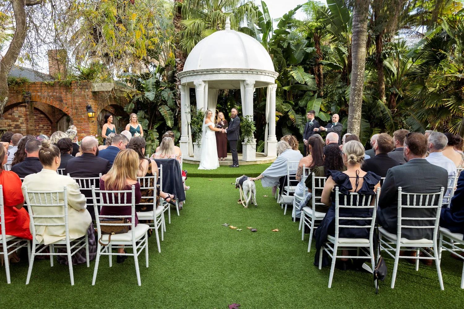 The garden ceremony beside the white rotunda at Settlers Country Manor