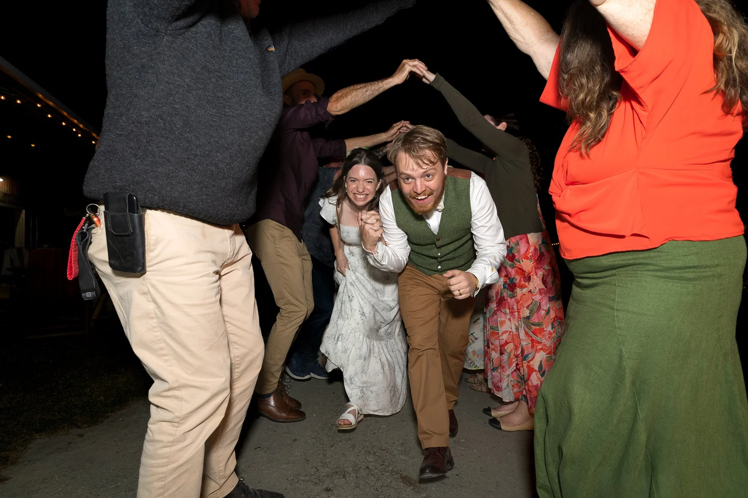 Guests dance energetically at night