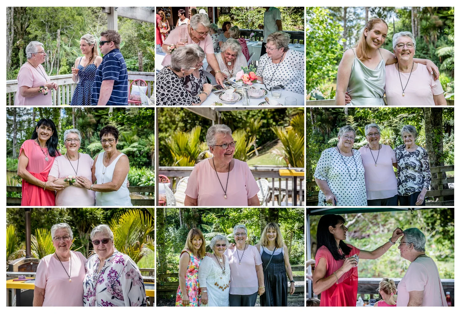 A collage of photos from an extended family celebration