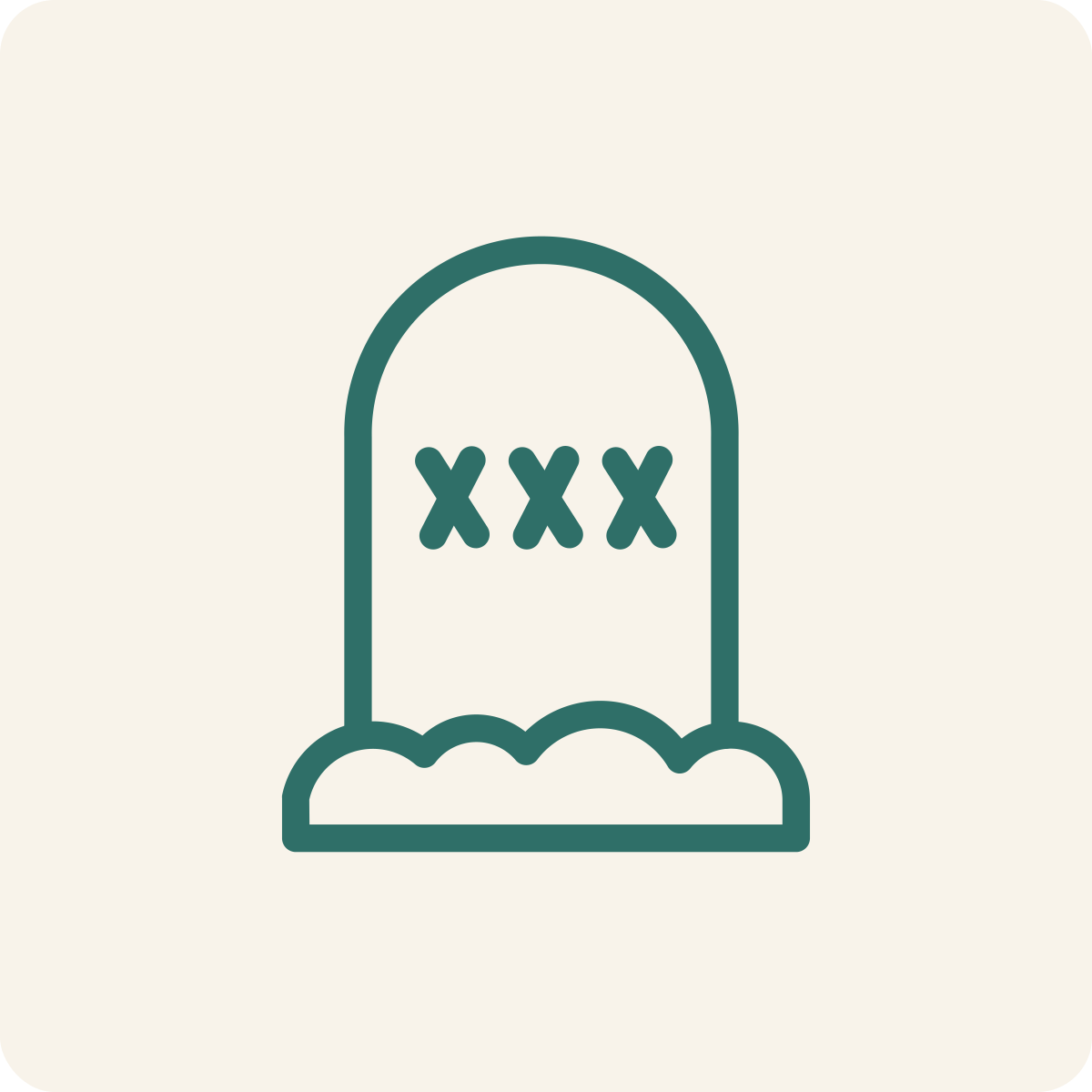 Line drawing of a grave with three 'X' marks.