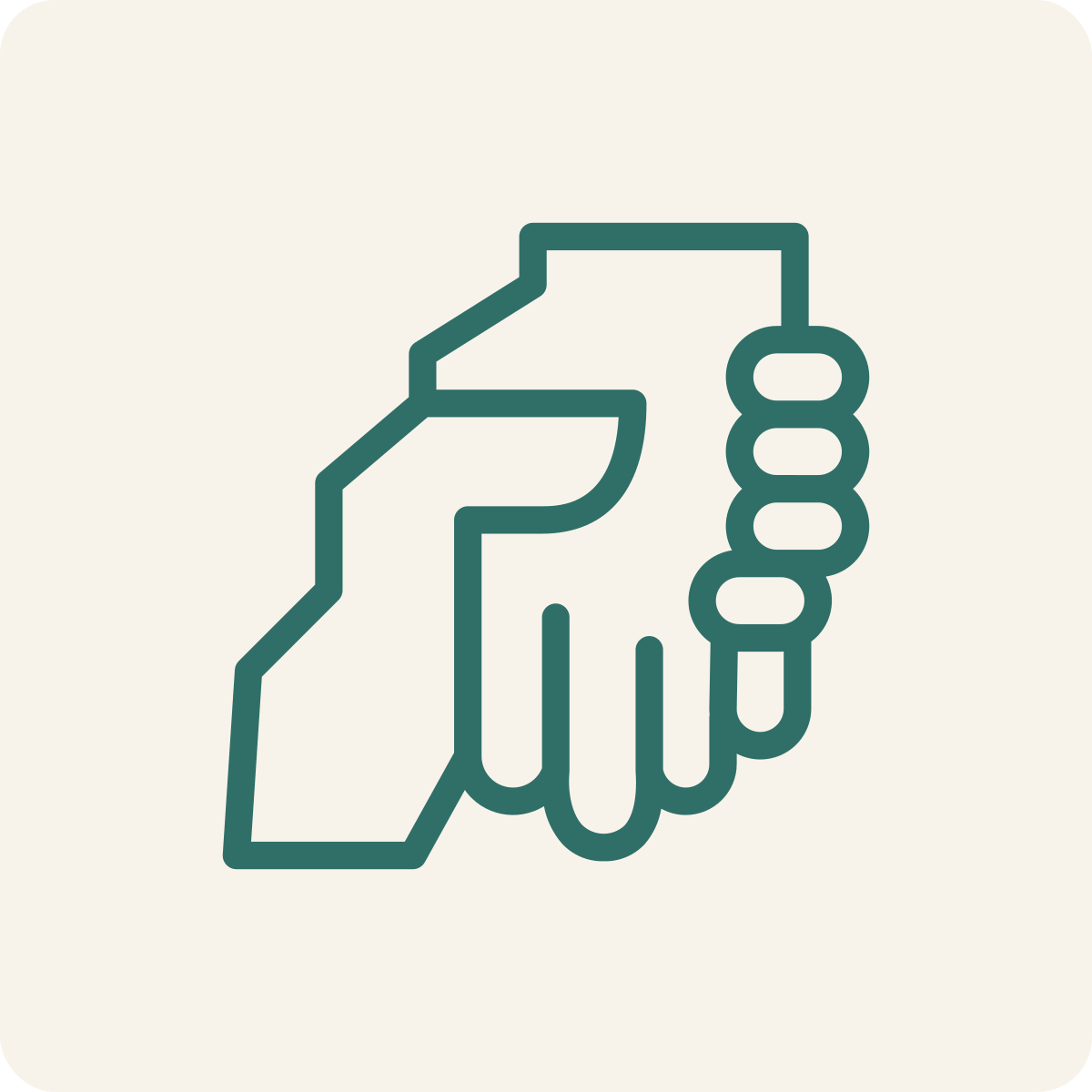 Line drawing of two hands shaking, symbolizing partnership or agreement.