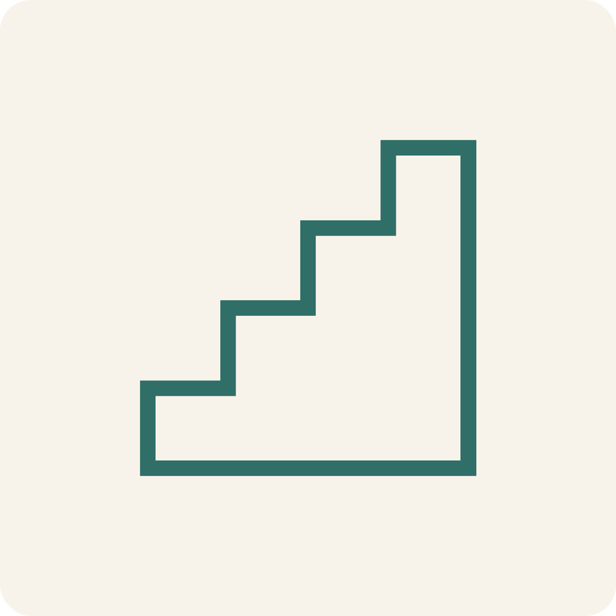 Simple stair-step outline in teal on a beige background.