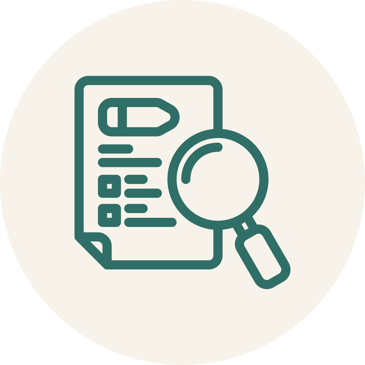 Icon of a report or document with a magnifying glass for analysis or review.