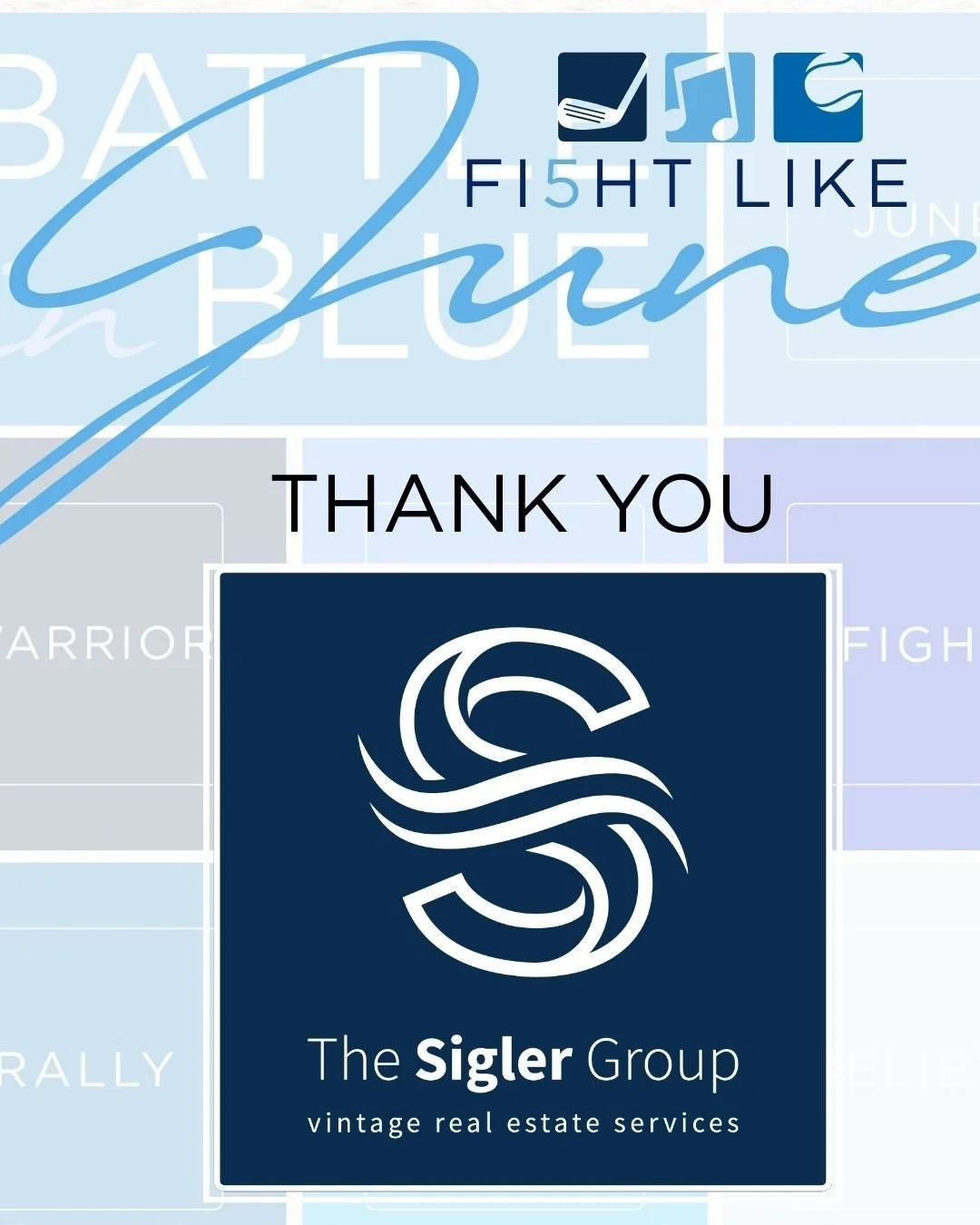 Big Blue Thanks to @siglergrop for another year of support.  You are truly one of our biggest Warriors.  We can't wait to celebrate our lustrum year with you.  High Five!
#fightlikejune #battlieinblue #warrior #fiveyears

To become a sponsor of our 5