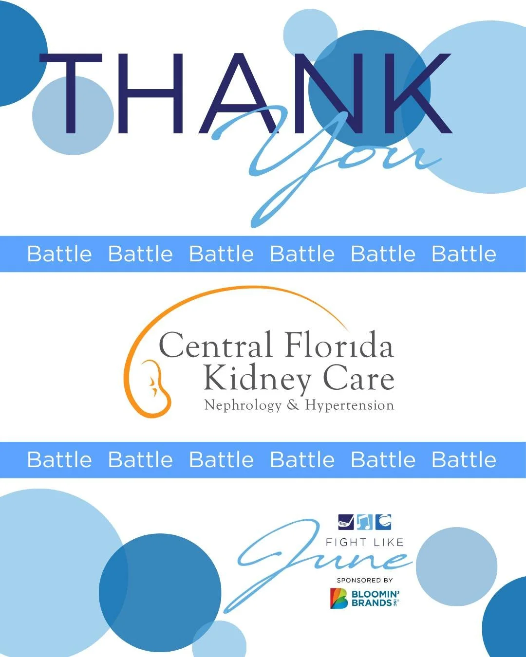 Thank you Central Florida Kidney Care for another year of joining the Fight! We can't wait to Battle in Blue with you!

Visit our event site for more information and to join the 5th year of the Fight!

https://junerogersfoundation.my.canva.site/