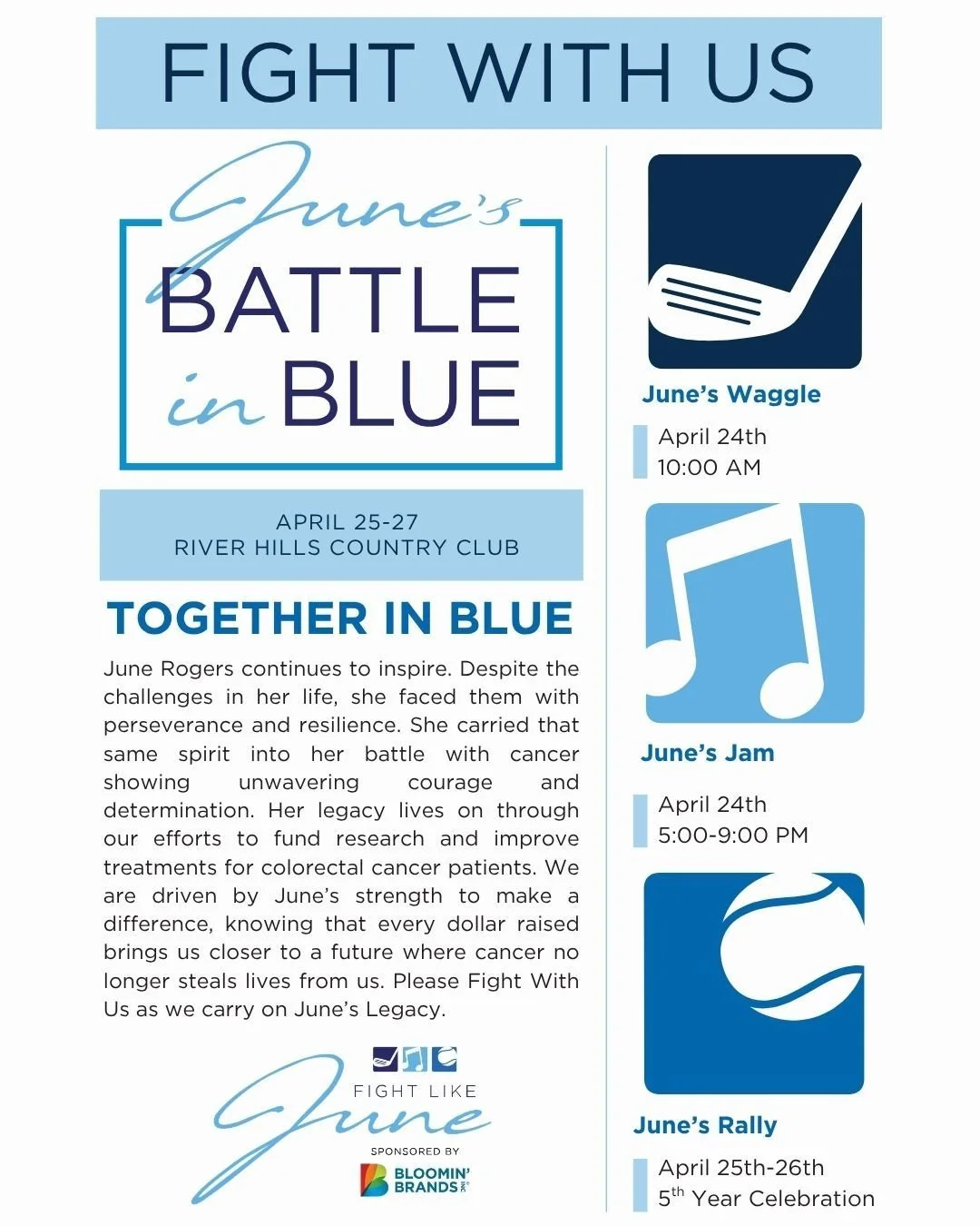 The battle is just 2 weeks away!  Rally Registration will close soon.  Grab your doubles partner before it is too late. We would love to see everyone at the Jam to celebrate our 5th year.  Bring your blue and your true blue for a night of music and d