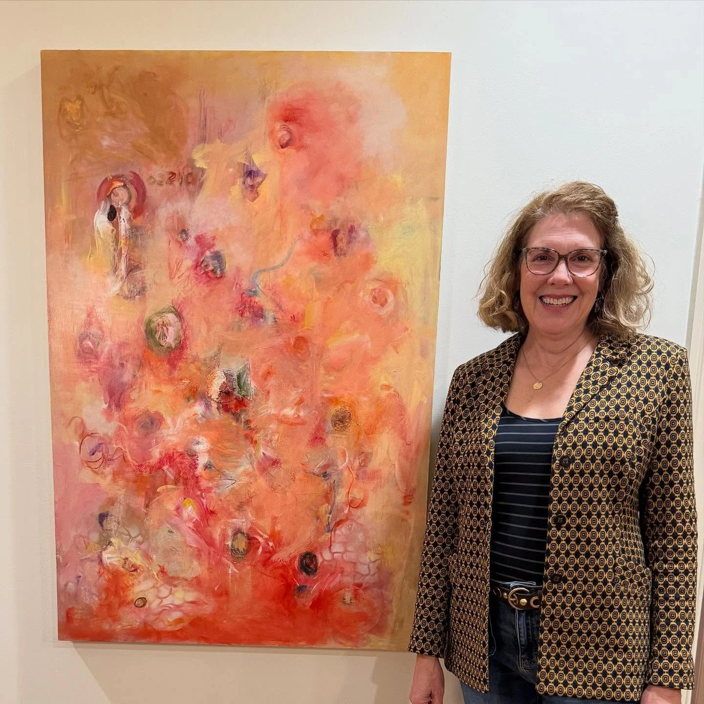 Heart full of gratitude. Seep (large vertical) & Dream Time have found their forever homes in the beautiful collection of @the_carlabobka amidst her mother’s gorgeous handmade quilts and other paintings and objects that makes her home feel