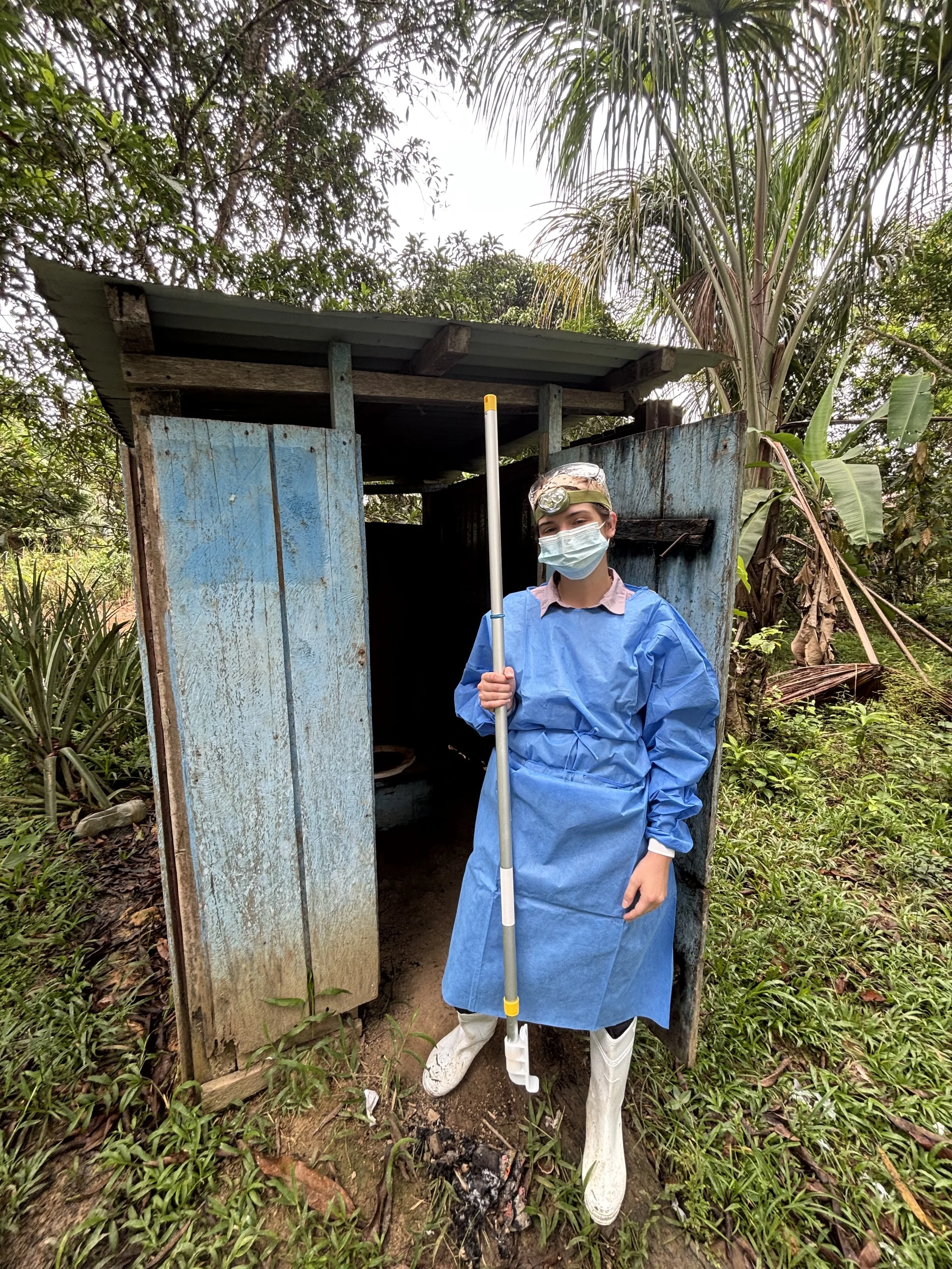 Anna is geared up to sample a household pit latrine in a community in the Loreto region of Peru in January 2026.