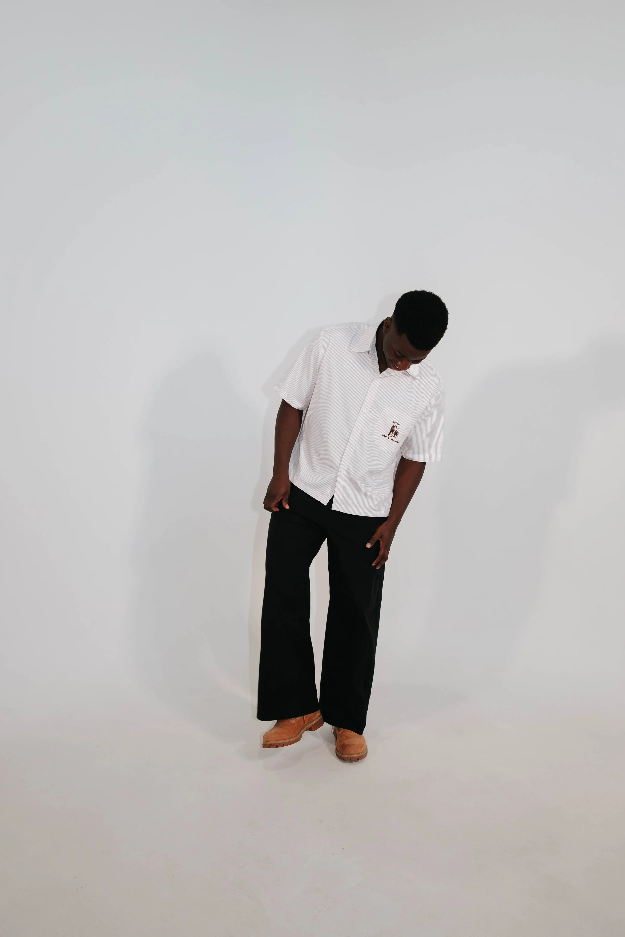 For The One Button Up | Beige Pinstripe