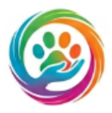 Colorful logo featuring a hand holding a paw print, surrounded by a rainbow-colored circular border.