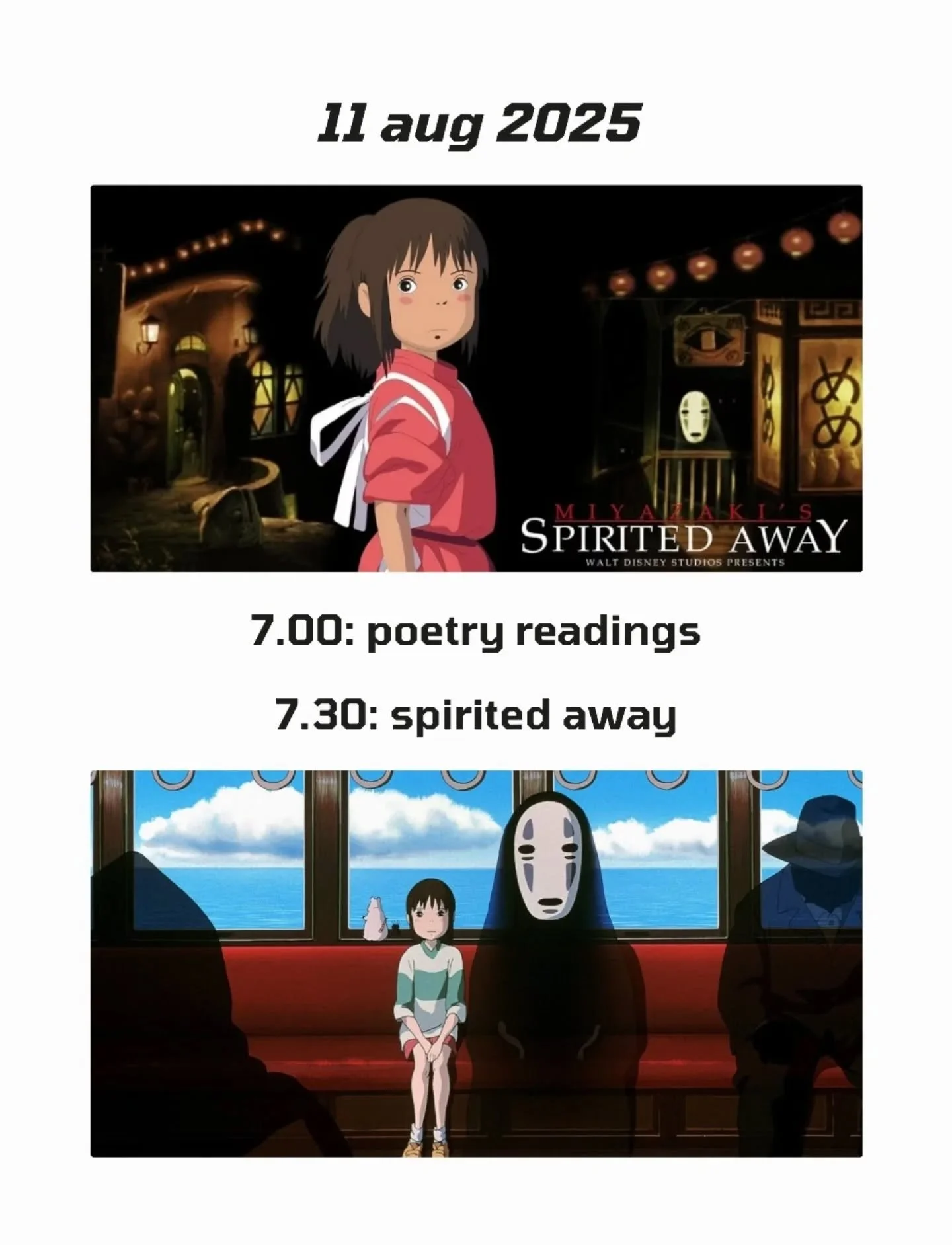 next up for third spaces events - spirited away!