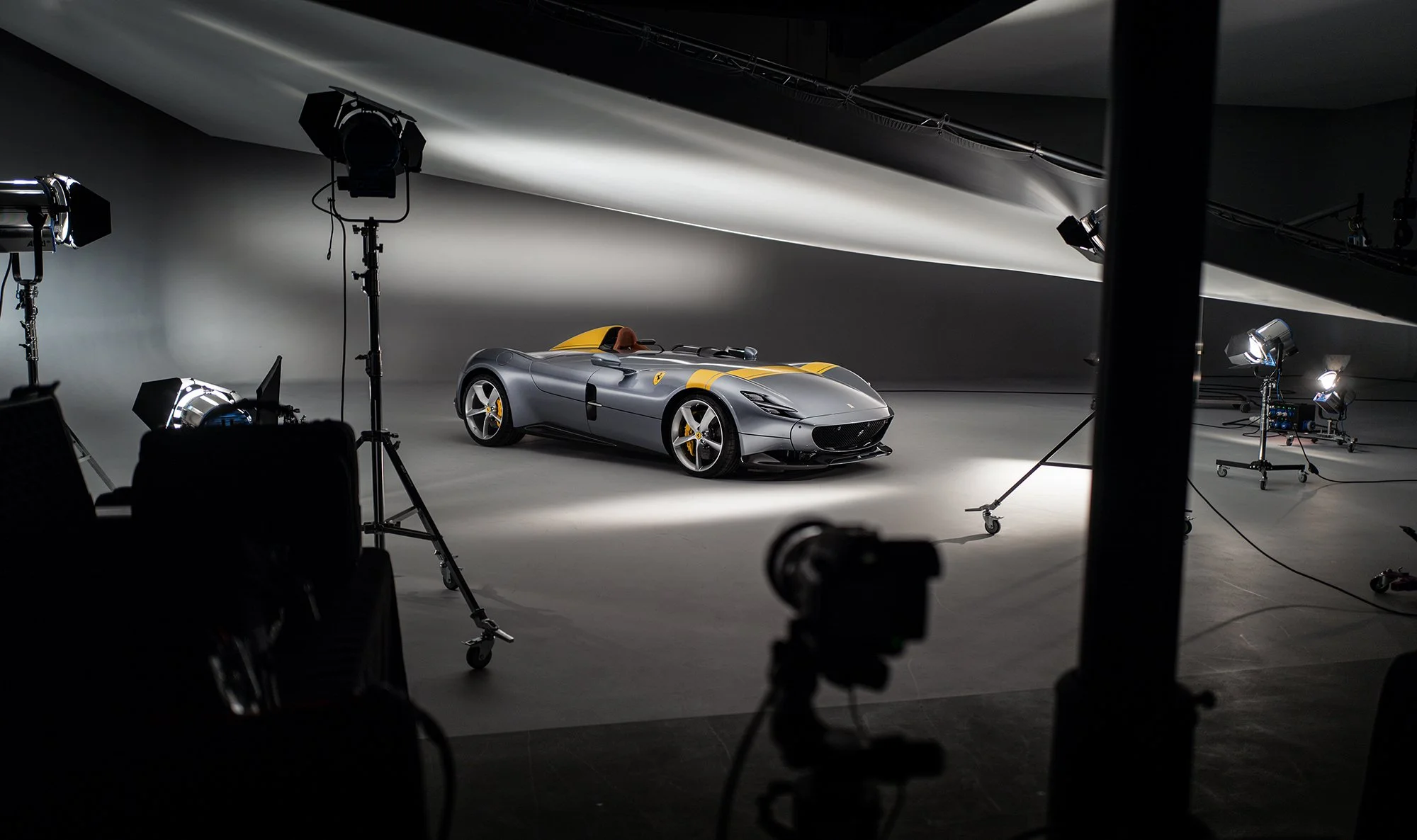 Ferrari Monza SP1 in car studio being photographed.