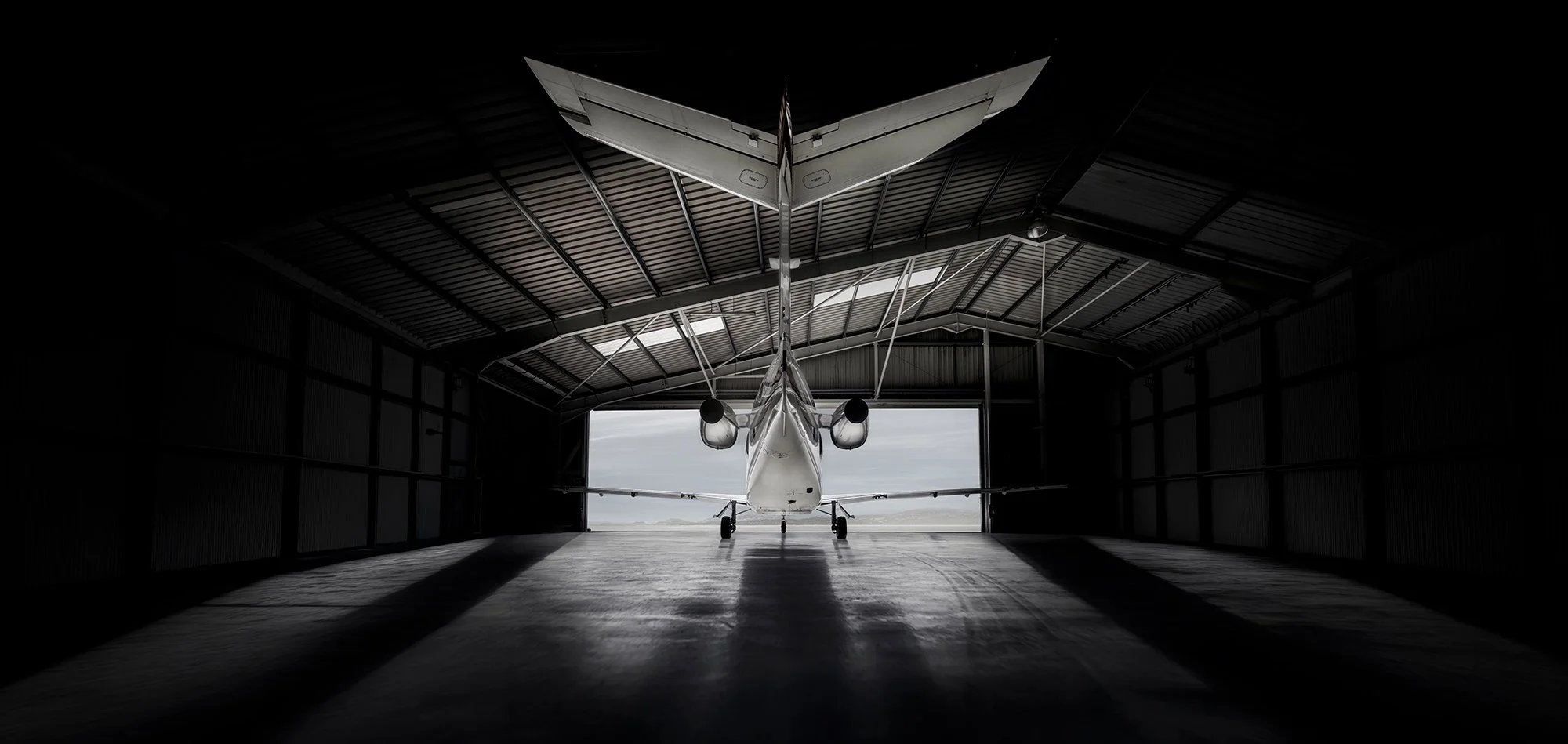 Private jet in hanger