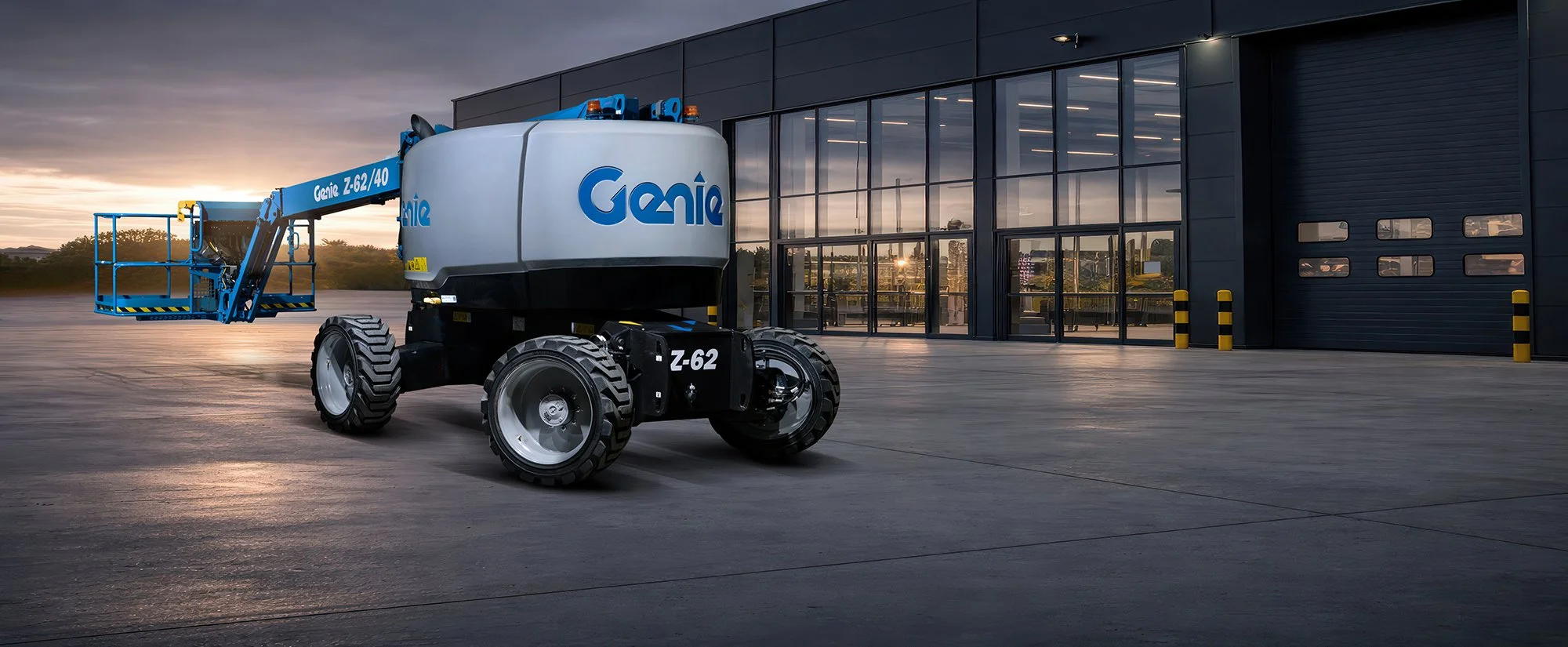 Genie lift outside factory.