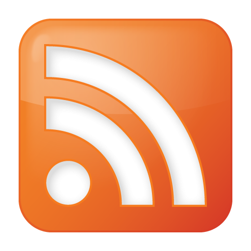 RSS feed logo button in orange with white details.
