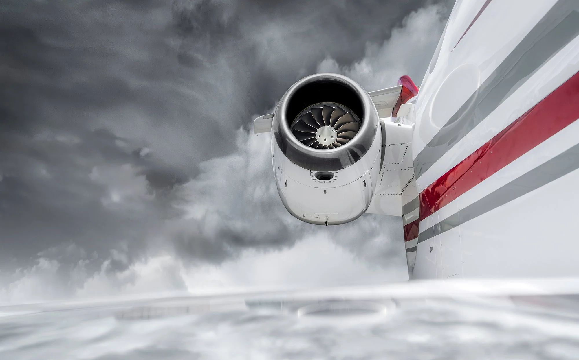 Aviation photography of jet engine.