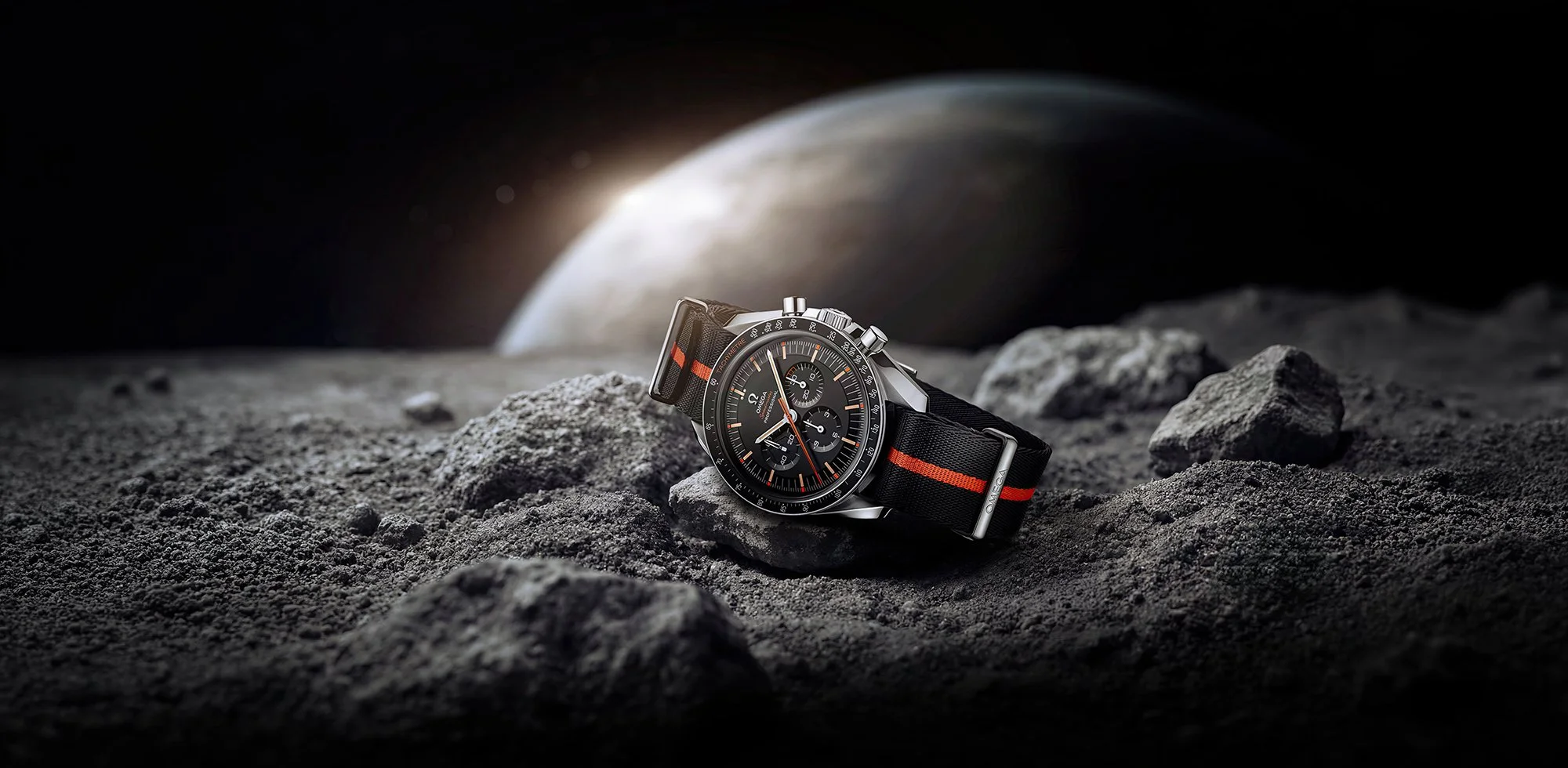 Watch on the moon with Earth in the background