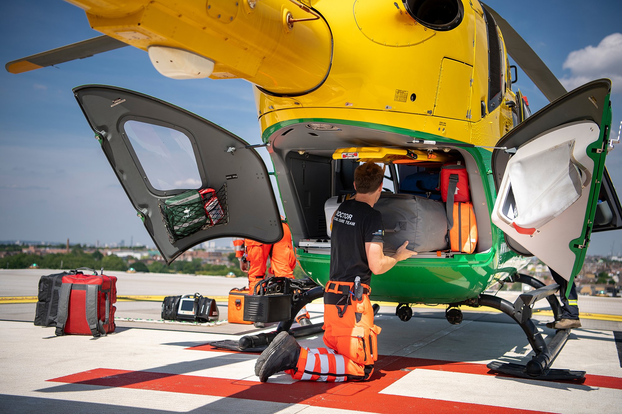 Air Ambulance Crew Packing Helicopter