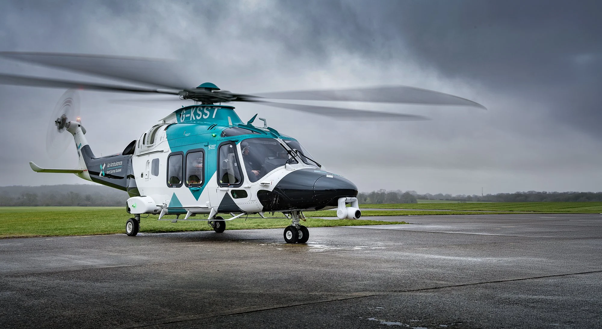 Kent Air Ambulance helicopter taking off.