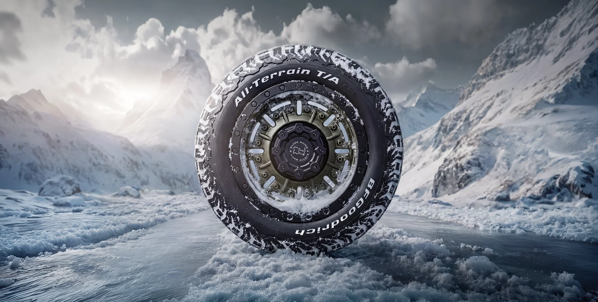 Off Road wheel and tyre in snow scene