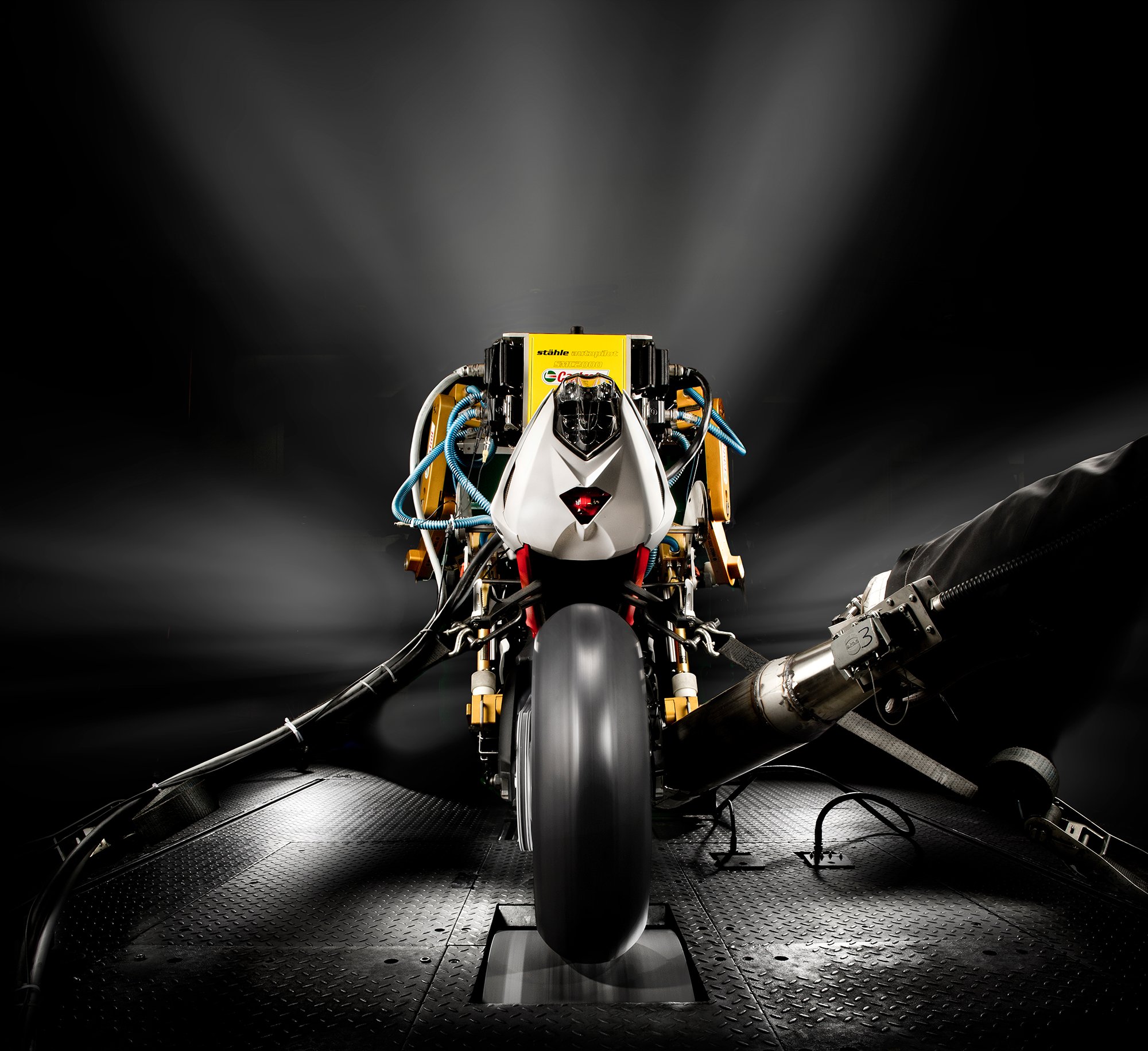 Rear view of a Robot on a motorbike