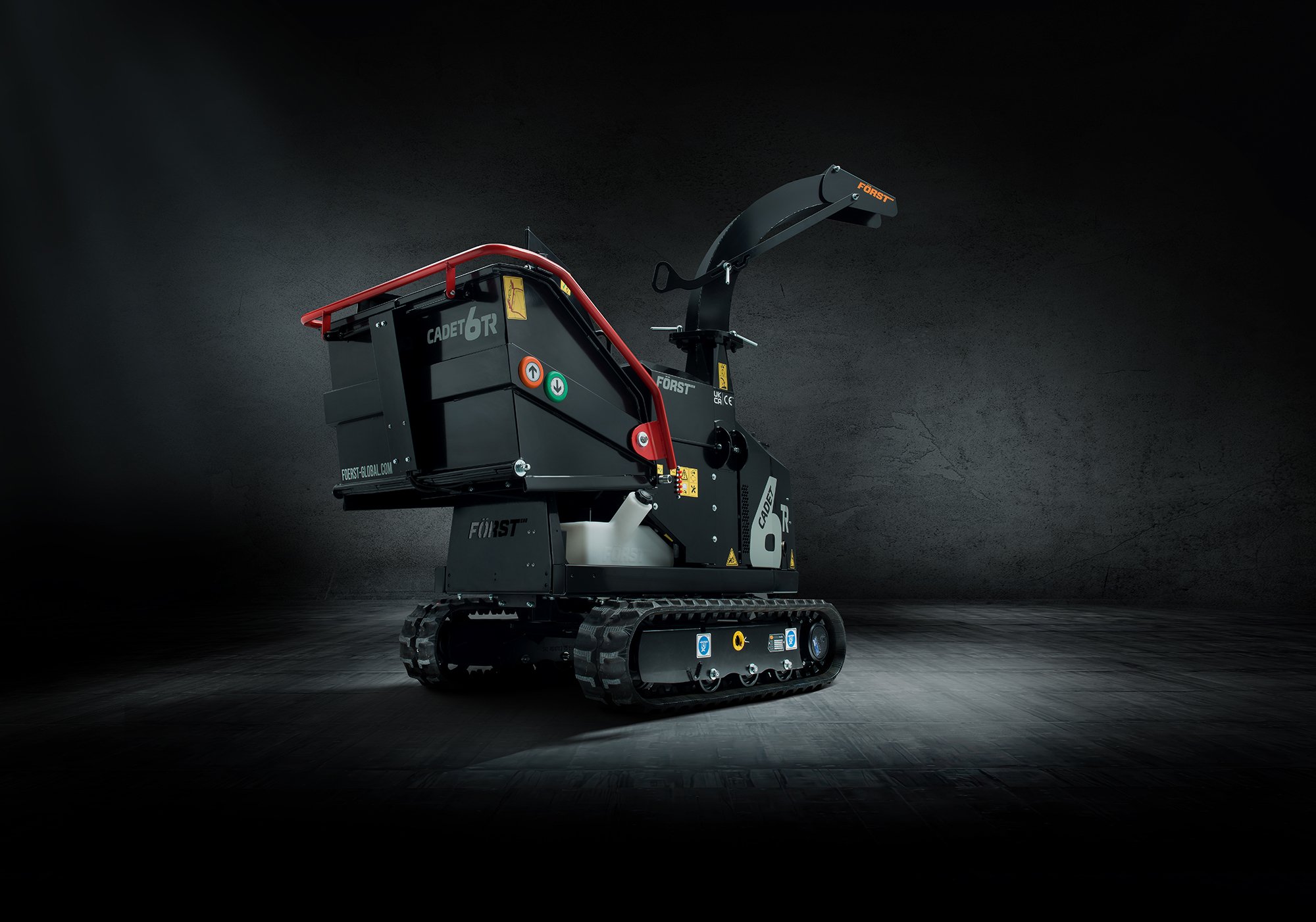 Marketing and advertising photography of the Forst Cadet 6 tracked wood chipper by commercial transport photographer Tim Wallace.