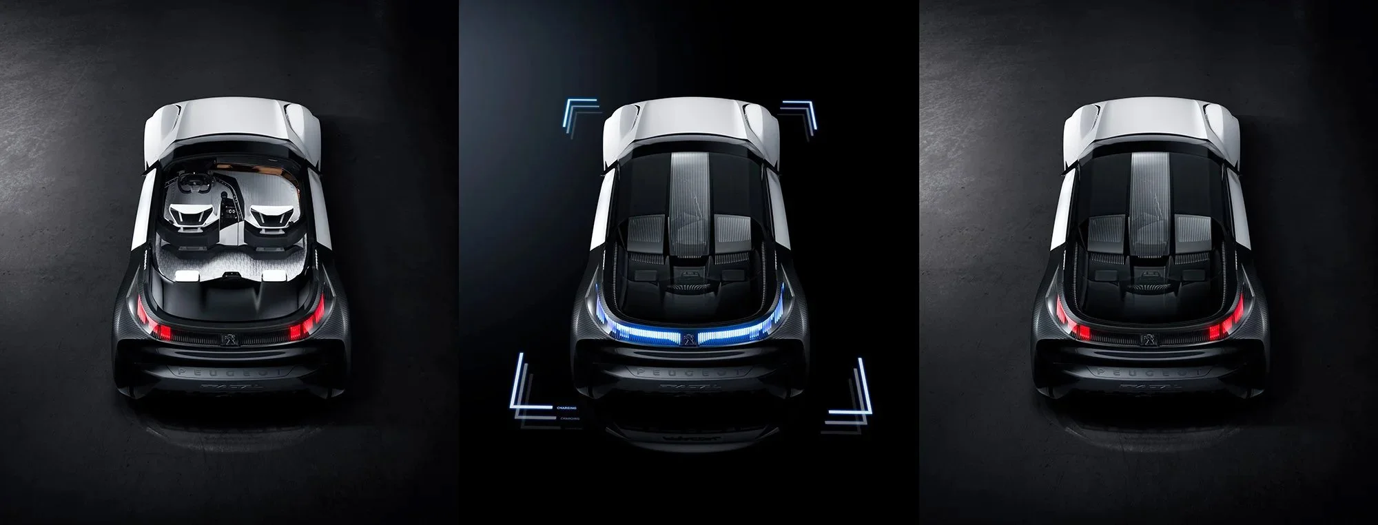 3 rear views of a car with different lights.