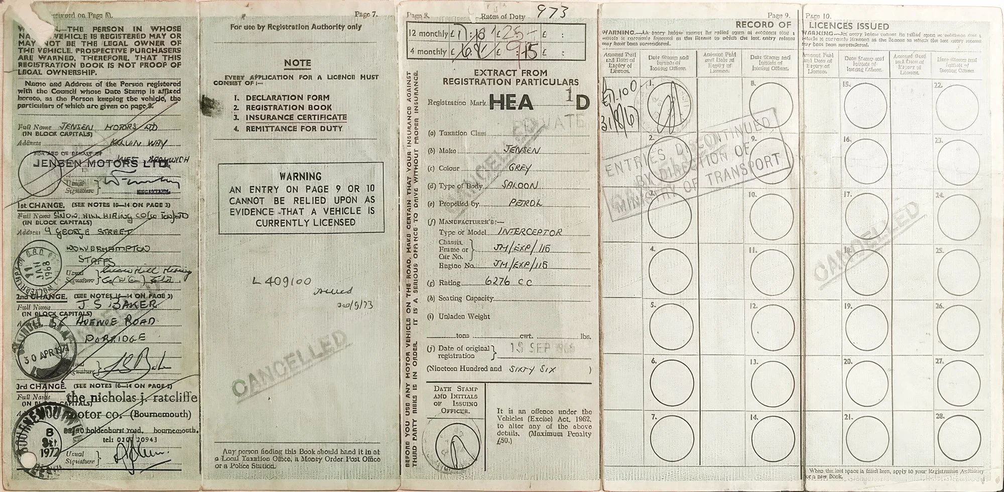 Car log book vintage