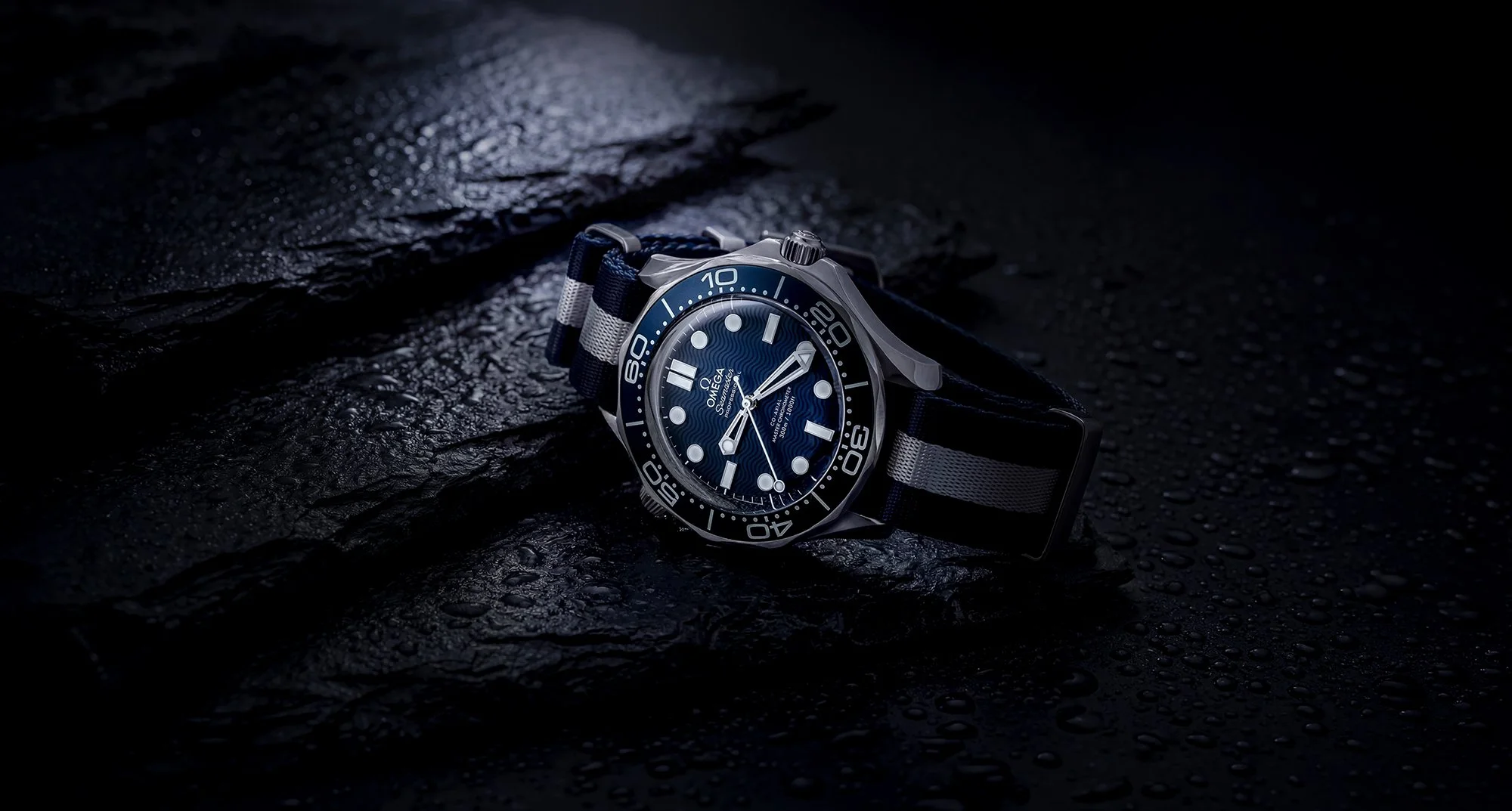 Omega watch on wet rocks