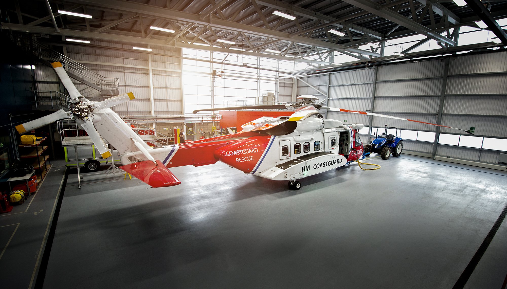 HM Coastguard SAR Helicopter in Hanger.