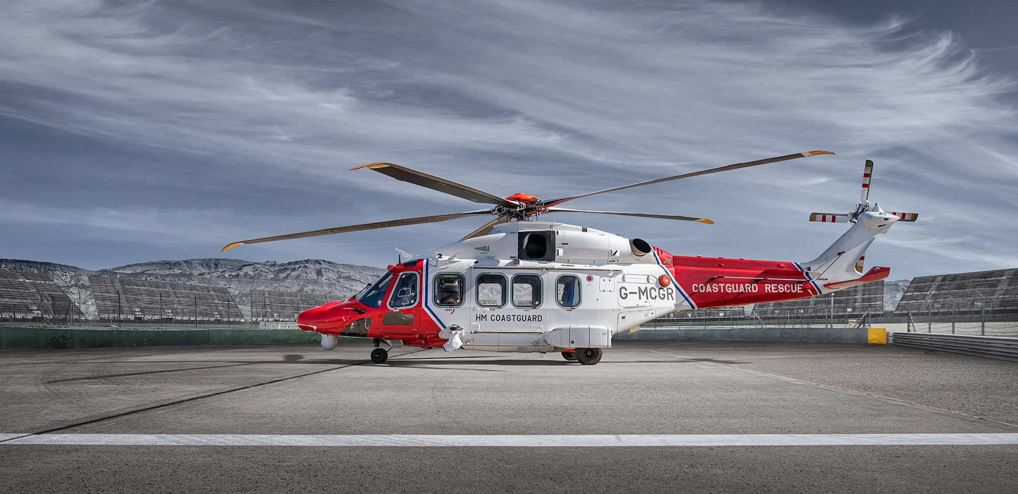 HM Coastguard Helicopter on Landing Pad.