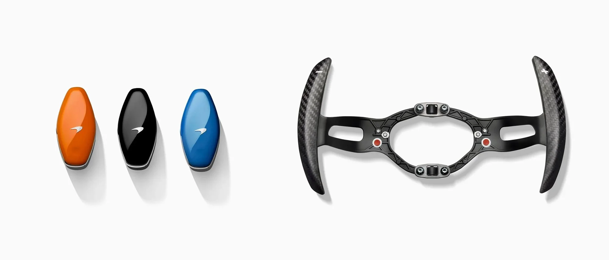 McLaren keys and paddle shift on white background.