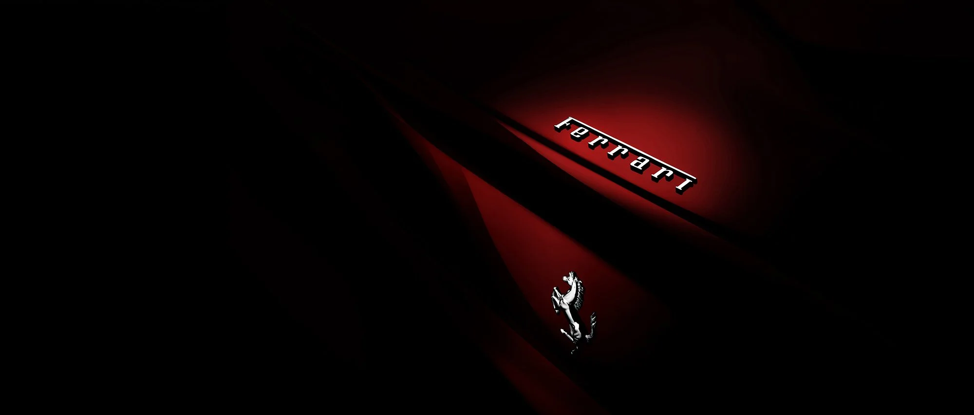 Rear view of Ferrari with the badge lit coming out of the darkness, car photography.