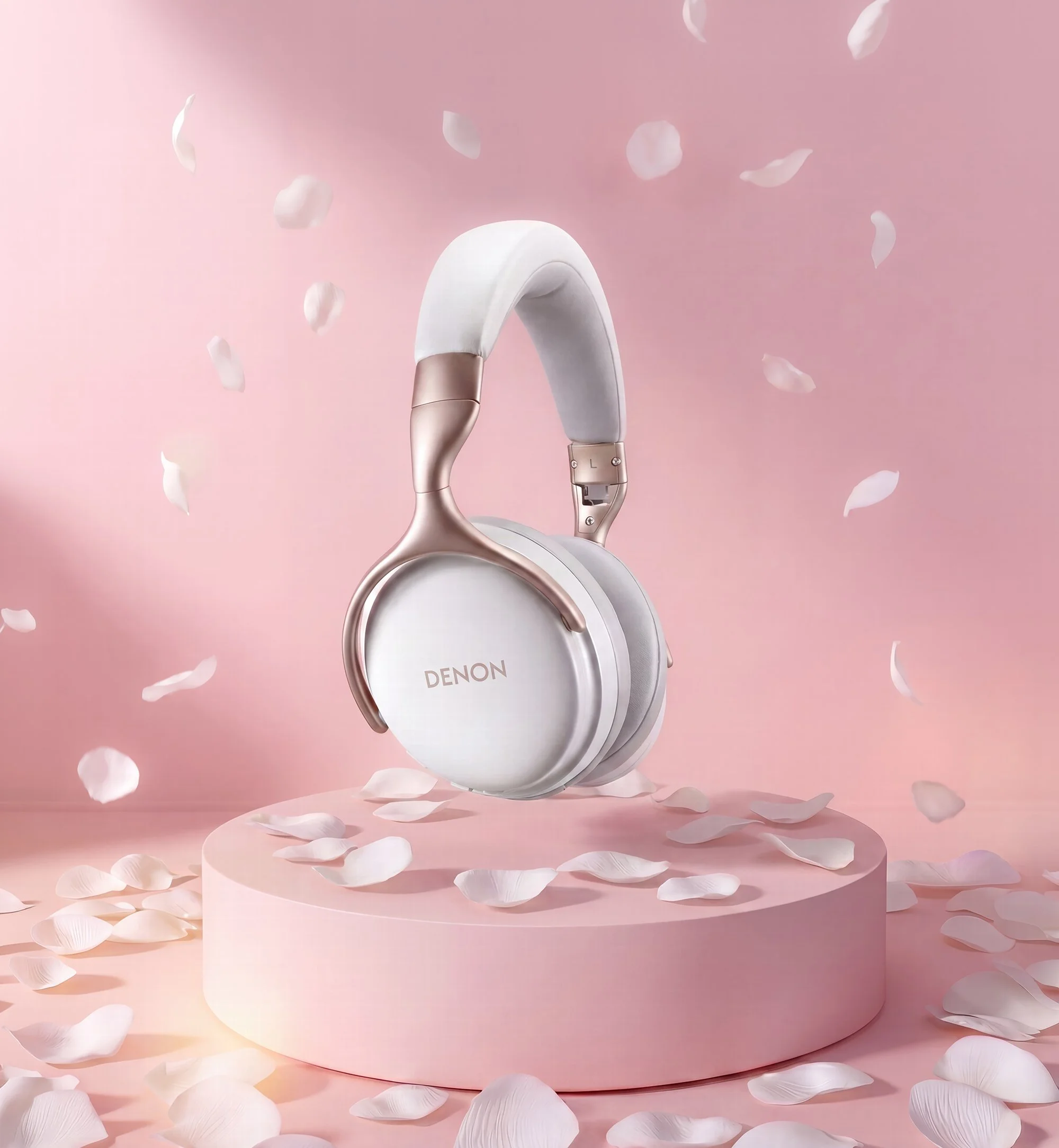 Headphones hanging with flower petals 